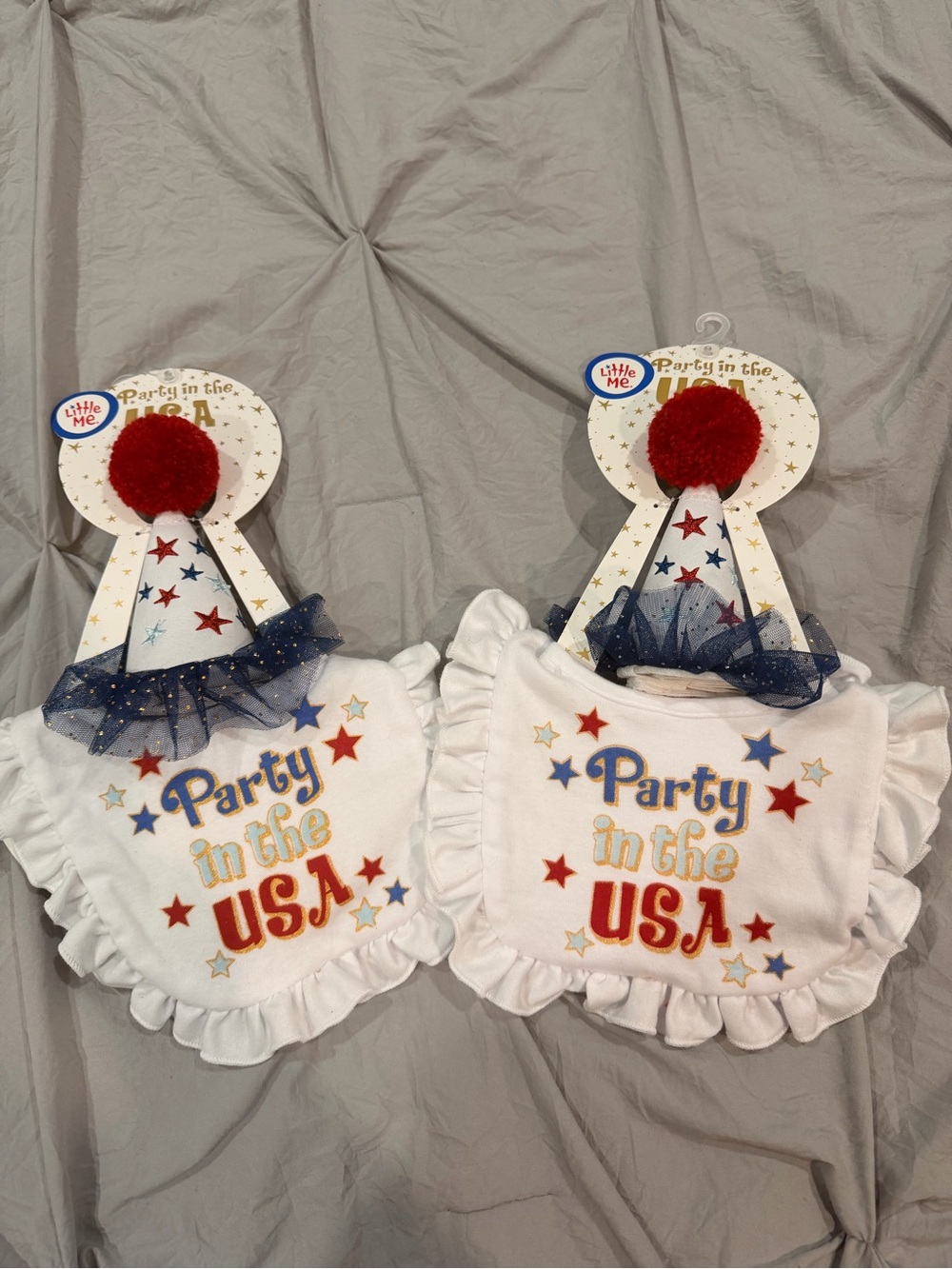 Little Me White, Red and Navy 'Party in the USA' Ruffle Bib & Pom-Pom Hat Set